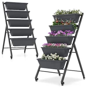 Large 22.5 in. 5-Tier Vertical Raised Metal Garden Bed with Wheels and Container Boxes