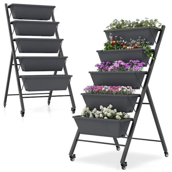 Zeus & Ruta Large 22.5 in. 5-Tier Vertical Raised Metal Garden Bed with ...