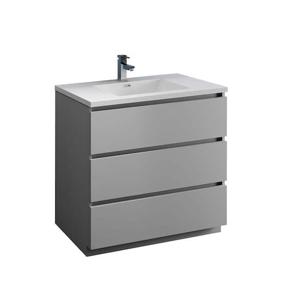 Fresca Lazzaro 36 in. Modern Bathroom Vanity in Gray with Vanity Top in White with White Basin