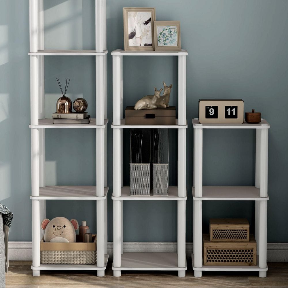 Quincy 44.2 in. Tall Greige Engineered Wood Display 4-Shelf Modular Bookcase With Support Rods