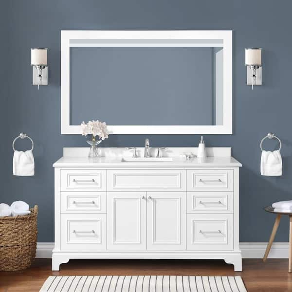 Home Decorators Collection Mara 60 in. W x 22 in. D x 34 in. H Single Sink Bath Vanity in White with White Engineered Stone Top
