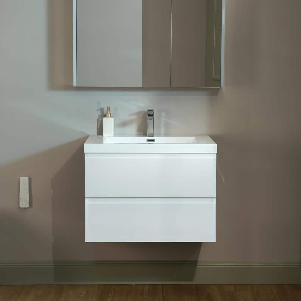 White Composite Floating Vanity with Resin Top and Porcelain Sink