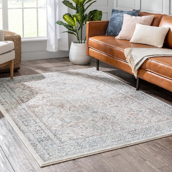 Rodeo Salida Grey Beige 5 ft. 3 in. x 7 ft. 3 in. Vintage Oriental Botanical Border Area Rug