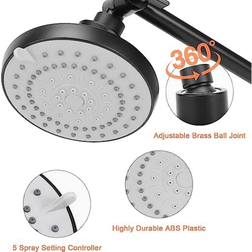 Matte Black High Pressure 5-Function Wall Mounted Shower Head
