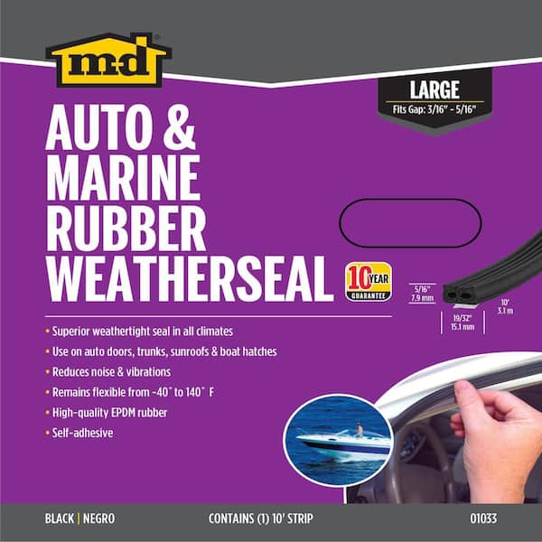 M-D Building Products - 10 ft. Black Large Rubber Auto and Marine Weatherstrip Adhesive for All Climates