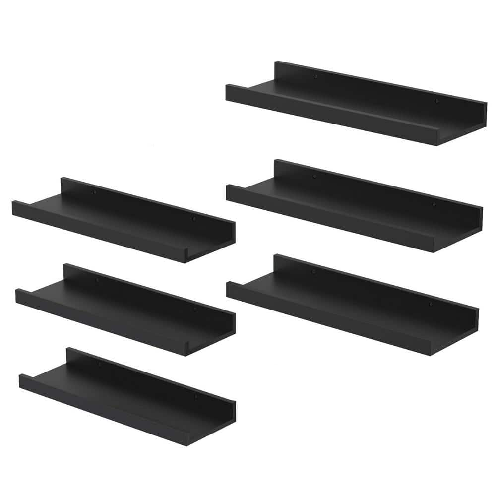 15.6 in. W x 5 in. D Black Decorative Wall Shelf with Lip(Set of 6 ...