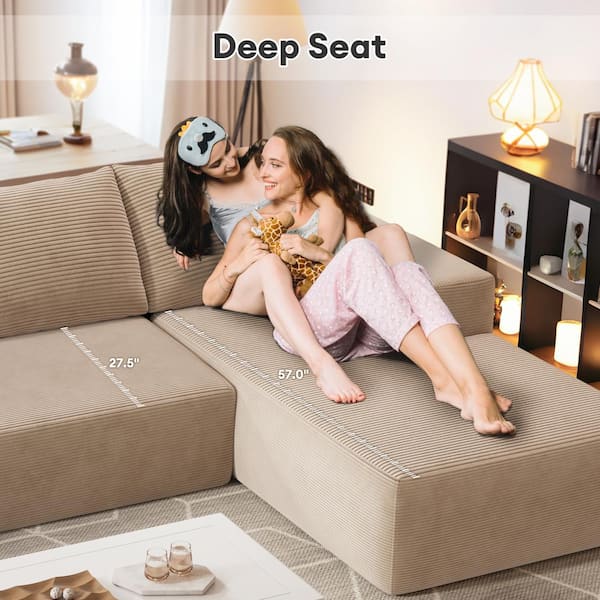 Allwex Verve 106 in. Wide Square Arm 2-Piece Modern Corduroy