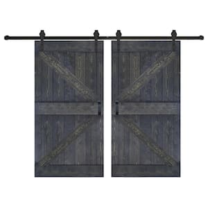 K Series 84 in. x 84 in. Carbon Gray Finished DIY Solid Wood Double Sliding Barn Door with Hardware Kit