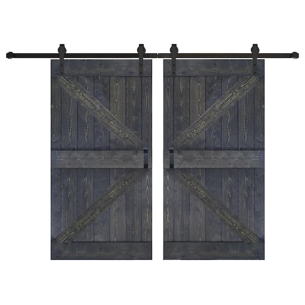 ISLIFE K Series 84 in. x 84 in. Carbon Gray Finished DIY Solid Wood Double Sliding Barn Door with Hardware Kit