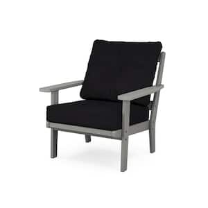 Oxford Plastic Outdoor Deep Seating Chair in Slate Grey with Midnight Linen Cushion