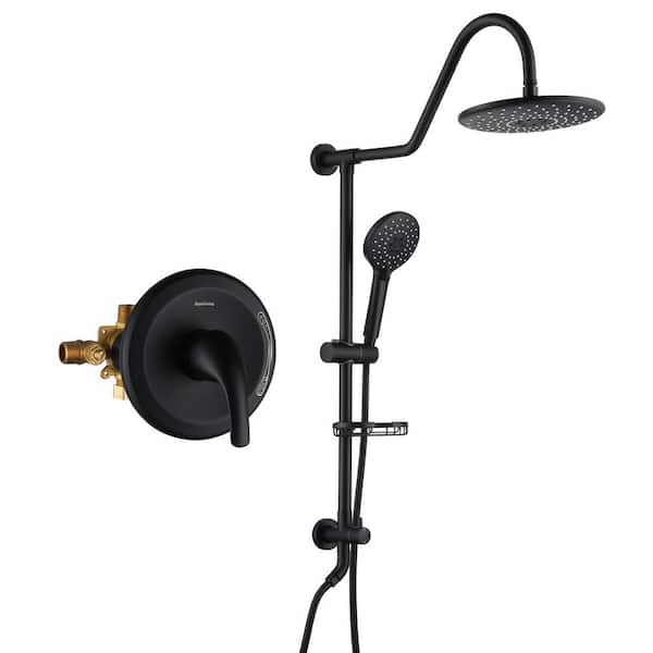 Boyel Living 3-Spray Patterns with 1.8 GPM 10 in. Wall Mount Dual Shower Heads with Soap Dish and Rough-in Valve in Matte Black