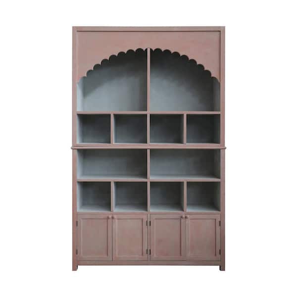 Storied Home Distressed Antique Pink Storage Wood Accent Cabinet with Scalloped Edge