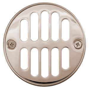 Round Brass Shower Strainer Grid Drain Cover with Crown Ring, Polished Nickel