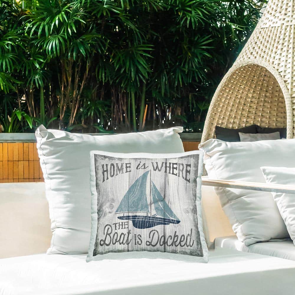 Gray and Blue Nautical Square Outdoor Throw Pillow