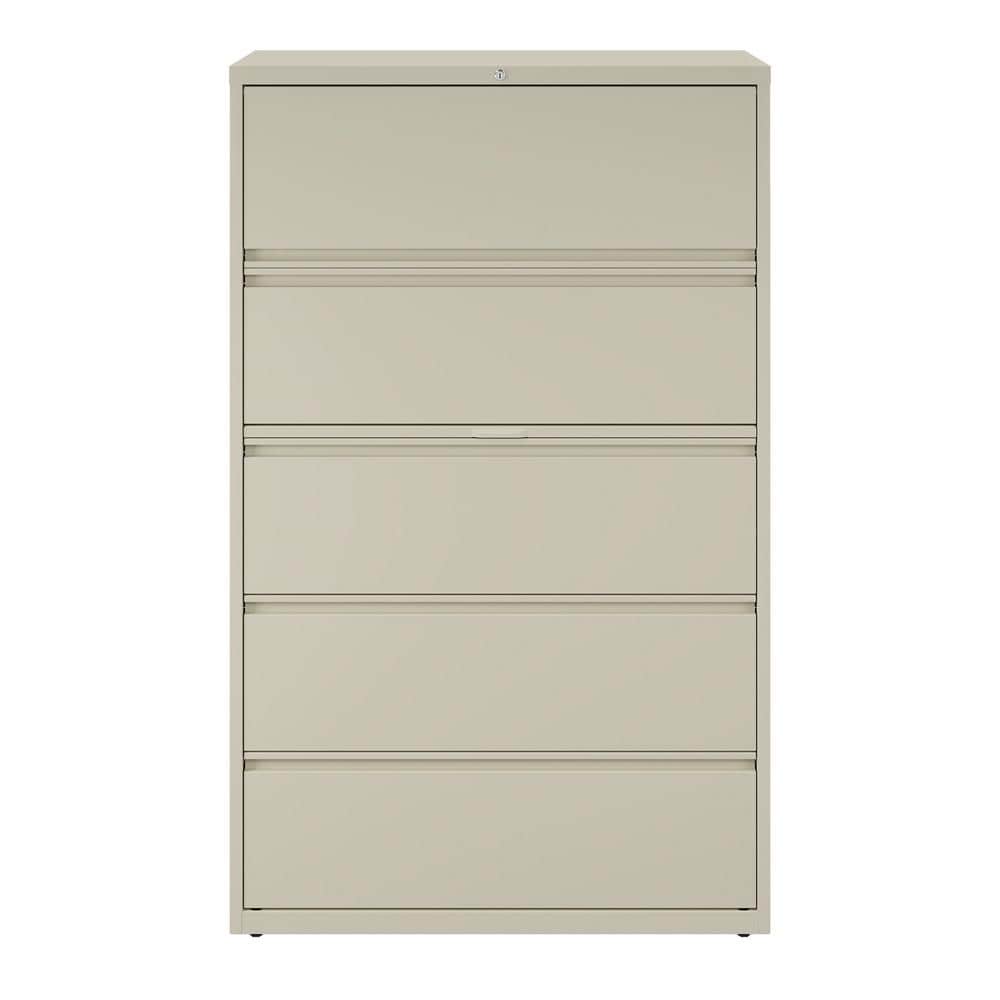 Putty Beige 42" Wide 5 Drawer Lockable Steel Lateral File Cabinet