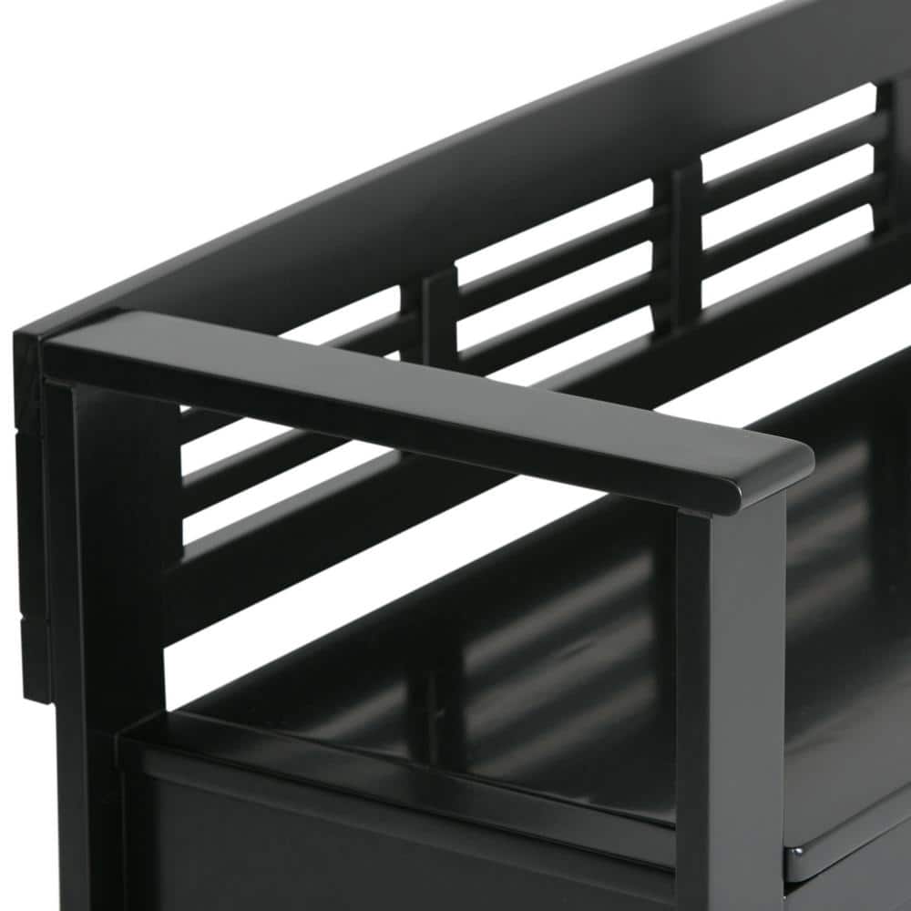 Black Solid Pine 48" Entryway Storage Bench with Backrest