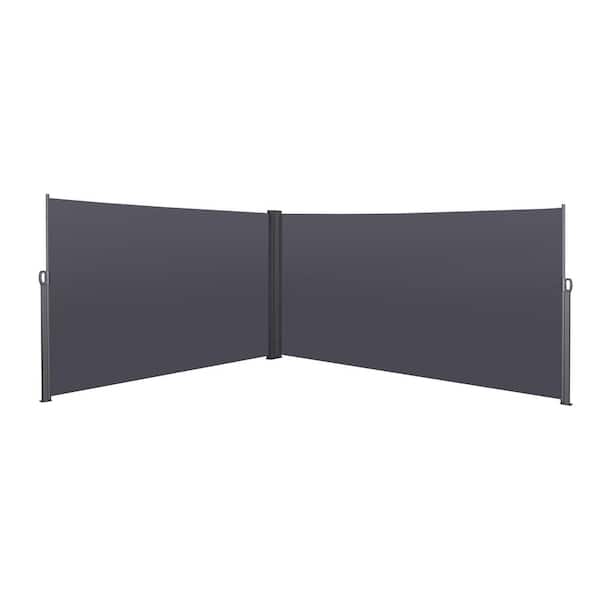 Zeus & Ruta 276 in. x 71 in. Grey Metal Privacy Screen Retractable Side Awning, Waterproof and UV-Resistant, Divider Roll Up Balcony