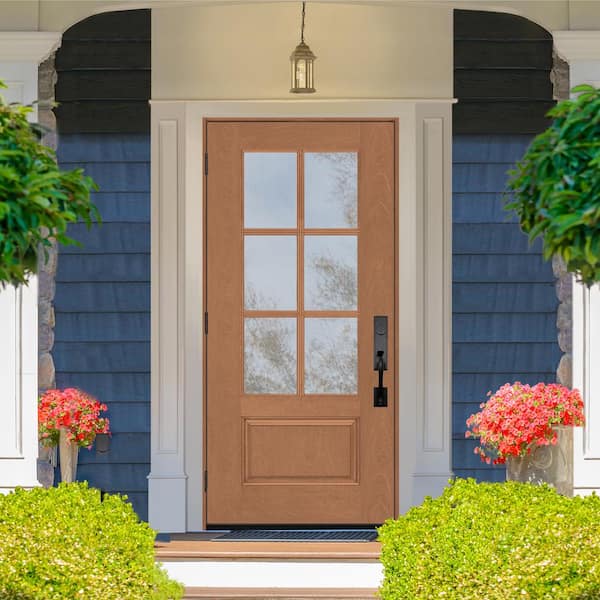 Regency 32 in. x 80 in. 3/4-6 Lite Clear Glass RHOS Autumn Wheat Stain Fiberglass Prehung Front Door