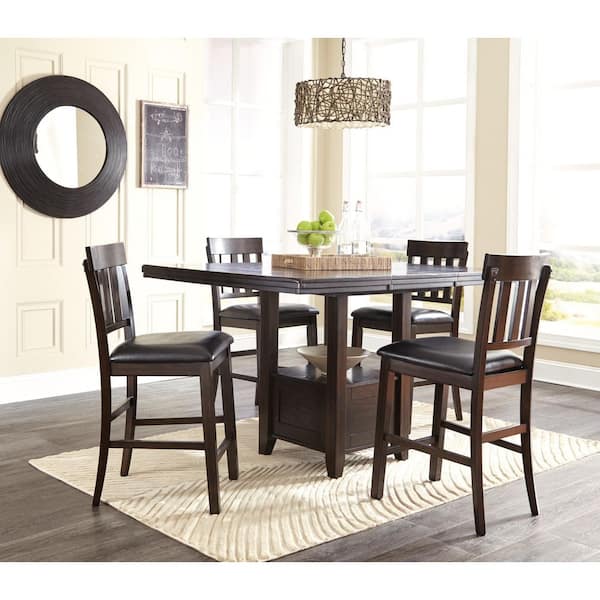 Haddigan Brown Wood 42 in. Pedestal Dining Tables 6-Seats