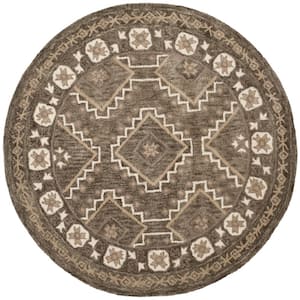 Bella Brown/Taupe 5 ft. x 5 ft. Round Border Area Rug