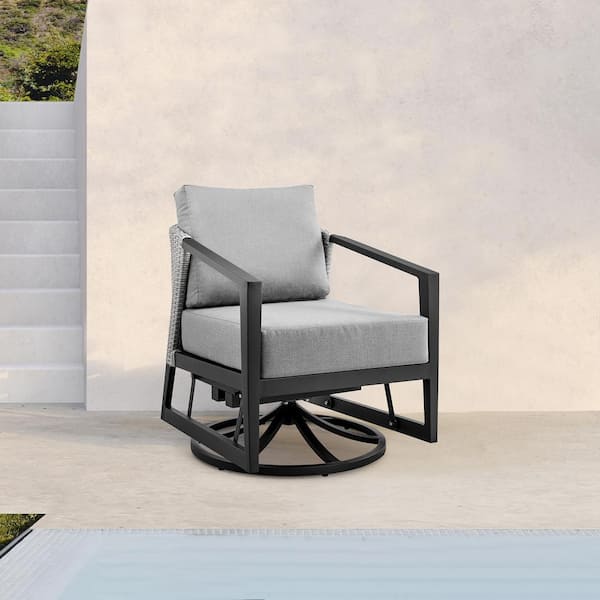 Armen Living Aileen Black Aluminum Outdoor Glider with Dark Gray Cushions
