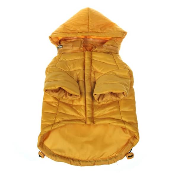 PET LIFE Large Sporty Mustard Lightweight Adjustable Sporty Avalanche Dog Coat with Removable Pop Out Collared Hood