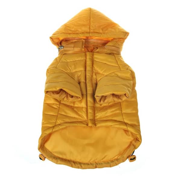 PET LIFE Medium Sporty Mustard Lightweight Adjustable Sporty Avalanche Dog Coat with Removable Pop Out Collared Hood