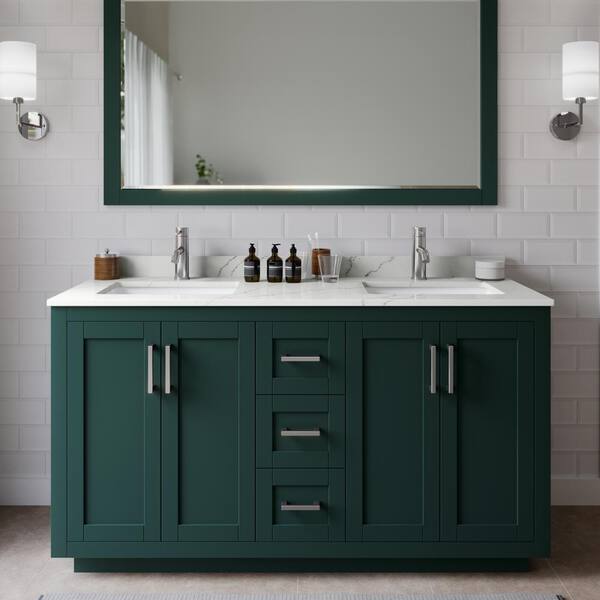 Wyndham Collection Miranda 60 in. W x 22 in. D x 33.75 in. H Double Bath Vanity in Green with Giotto Quartz Top