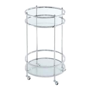 Royal Crest Glass/Chrome Round Bar Cart with 2 Tiers