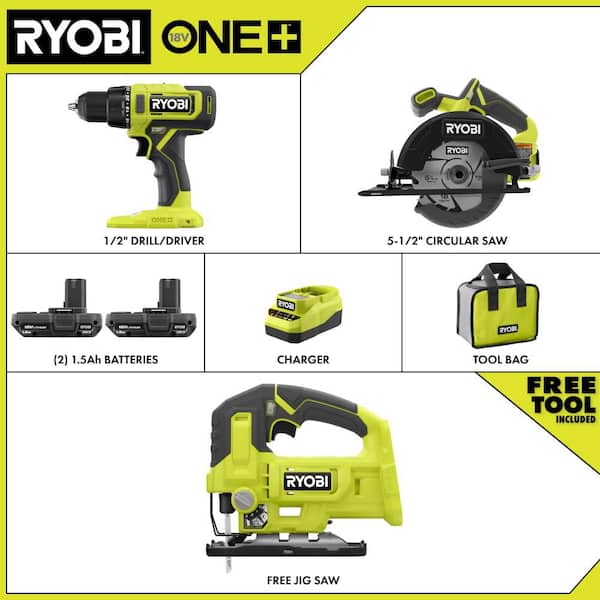 ONE+ 18V Cordless 2-Tool Combo Kit with (2) 1.5 Ah Batteries, Charger, and FREE ONE+ Cordless Jig Saw