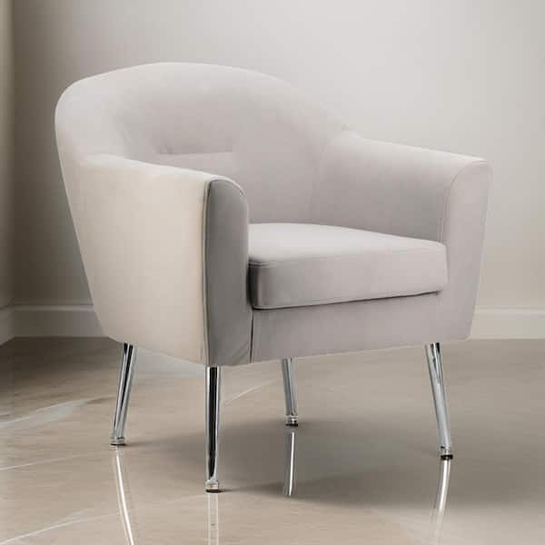 Benjara Ivory and Silver Fabric Arm Chair with Curved Design