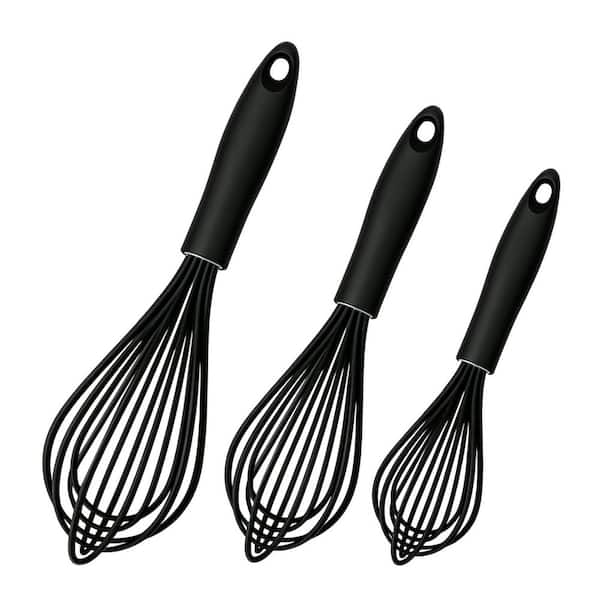 Black Silicone Balloon Whisk, Perfect for Non-Stick Cookware, Milk and Egg Beater Blender, Heat Resistant Kitchen Whisks