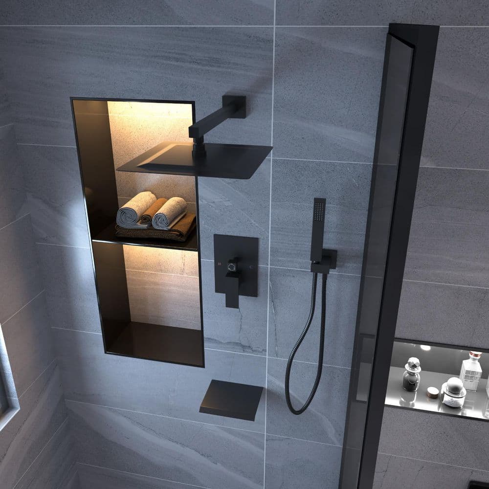 Matte Black 12-Inch Stainless Steel Rain Shower System with Handheld