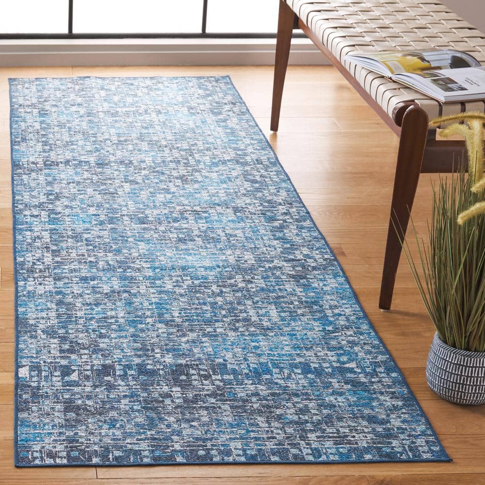 Arizona Blue Synthetic Washable Runner Rug 2'6" x 8'