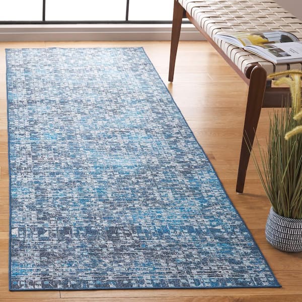 Arizona Blue/Gray 3 ft. x 8 ft. Diamond Geometric Machine Washable Runner Rug