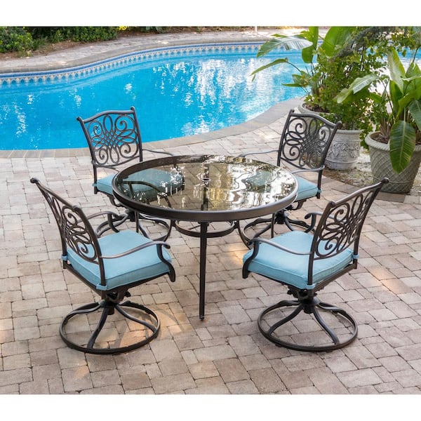 Aluminum Outdoor Dining Set, 48 Inch Round Glass Patio Dining Table Set