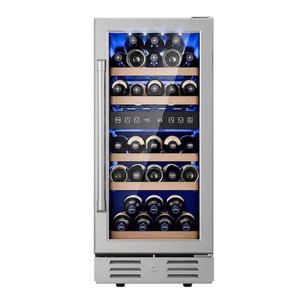 14.8 in. Dual Zone 32-Bottle Built-in/Freestanding Wine Cooler with 5-Shelves in Stainless Steel with Frost‑Free