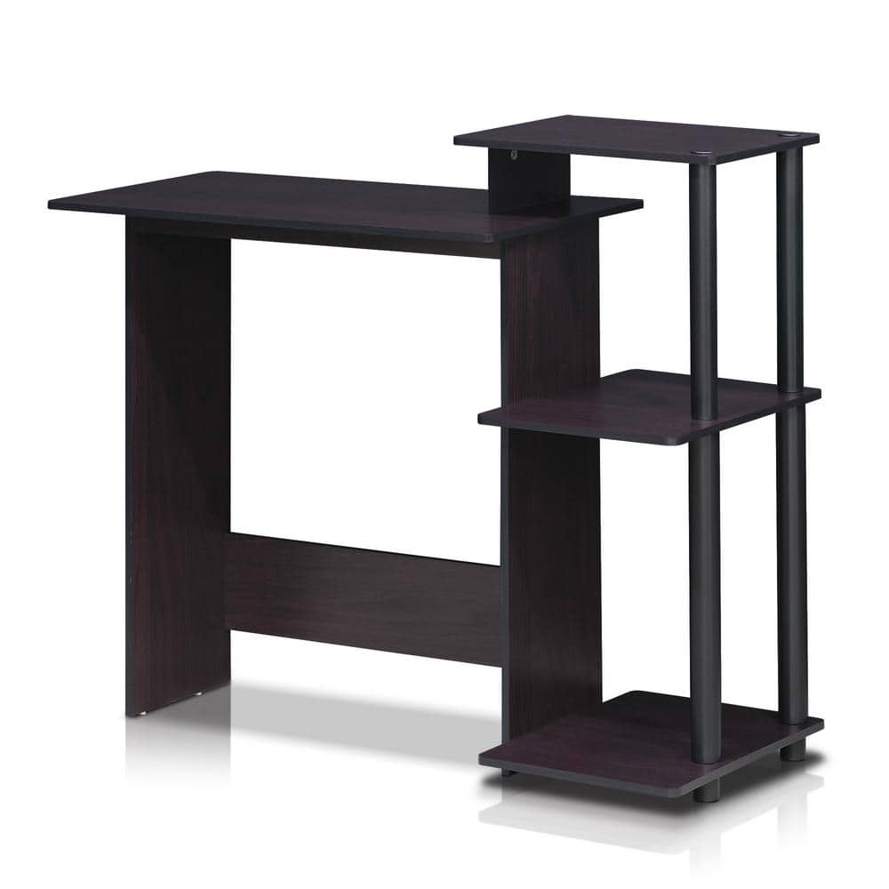 Dark Walnut Compact Wood Computer Desk with Shelves