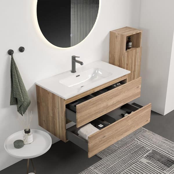 Ziyudura 36 in. Single Sink Floating Rough Oak Bath Vanity with