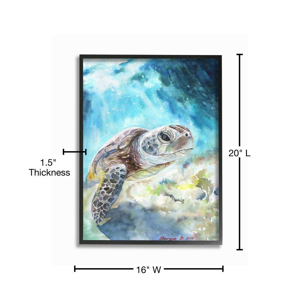 Sea Turtle Blue Watercolor Canvas Print with Black Frame, 16x20