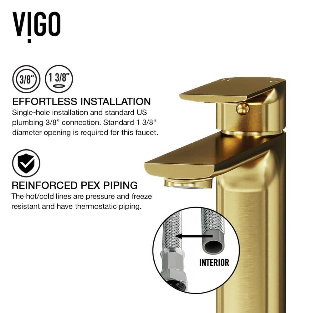 Copper Glass Rectangular Vessel Sink with Matte Gold Faucet