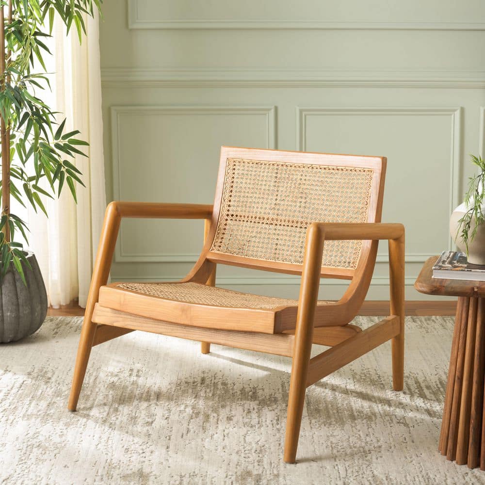 SAFAVIEH Ender Black Sungkai/Natural Rattan Weave Curves Arm Chair