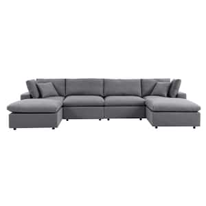 Commix 6-Pieces Sunbrella Aluminum Outdoor Sectional Sofa with Cushions in Gray