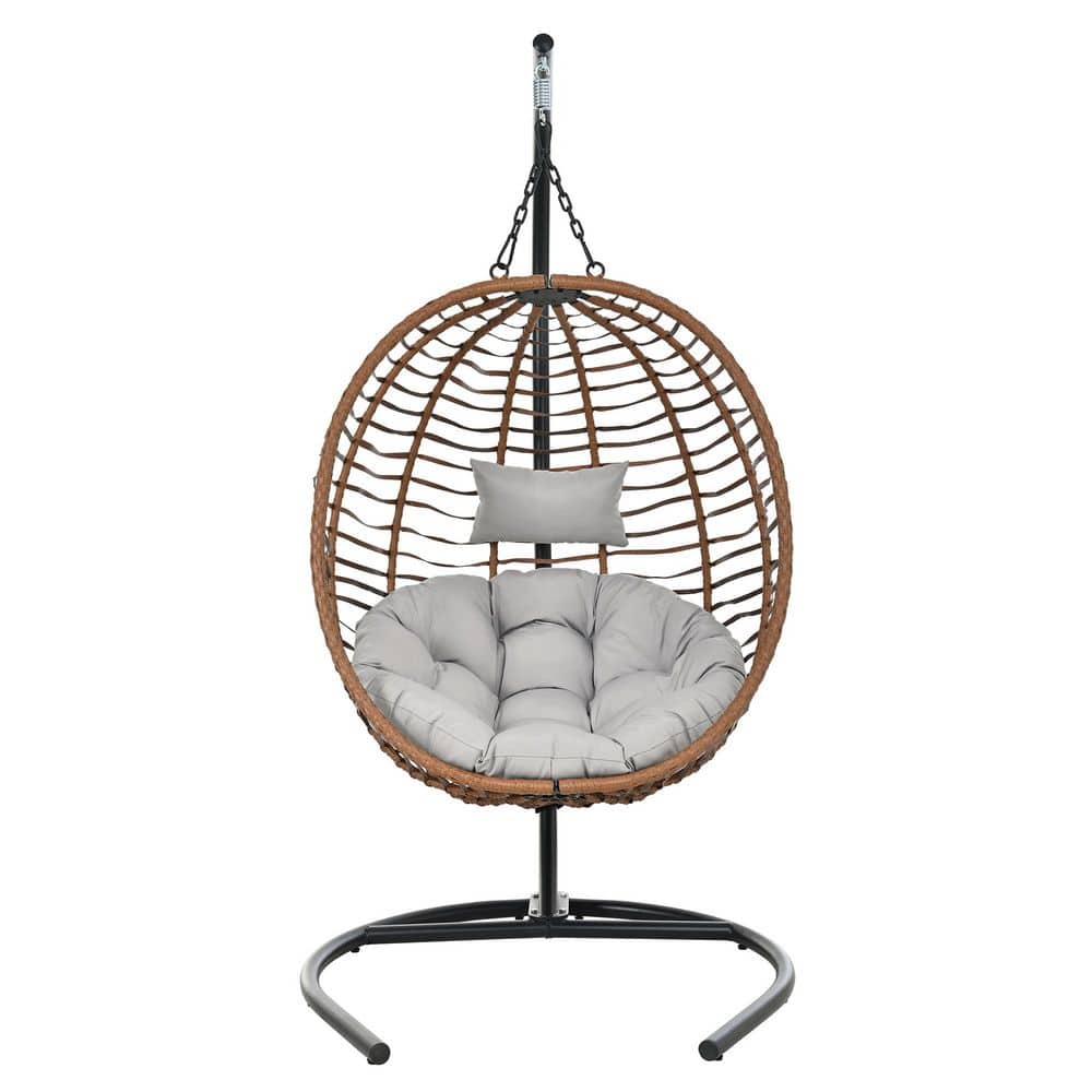 Single Person Folding Egg Chair Wicker Patio Swing with Adjustable Anti-Slip Feet for Balcony, Bedroom,Garden