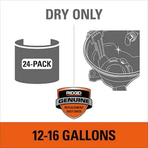High-Efficiency Wet/Dry Vac Dry Pick-up Only Dust Bags for Select 12 to 16 Gallon RIDGID Shop Vacuums, Size A (24-Pack)