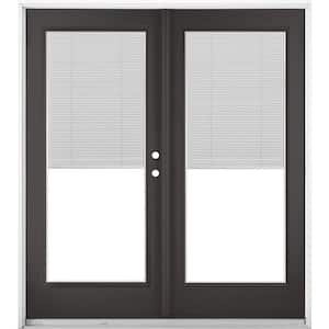 72 in. x 80 in. Black Left-Hand Inswing Fiberglass Full Lite Blinds Glass Hinged French Patio Door