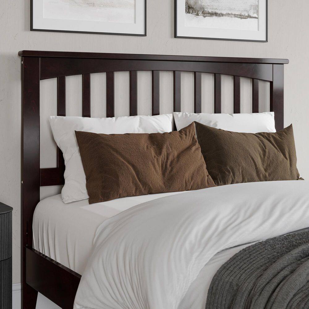 Espresso Full Wood Platform Bed with Slatted Headboard and Footboard