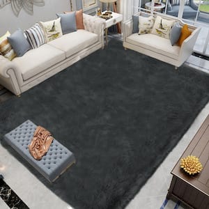 Sheepskin Faux Furry Dark Gray Cozy Rugs 6 ft. x 9 ft. Area Rug