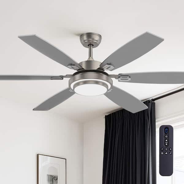 60 in. Indoor Grey Downrod Mount Ceiling Fan with Integrated LED with Remote Control Included