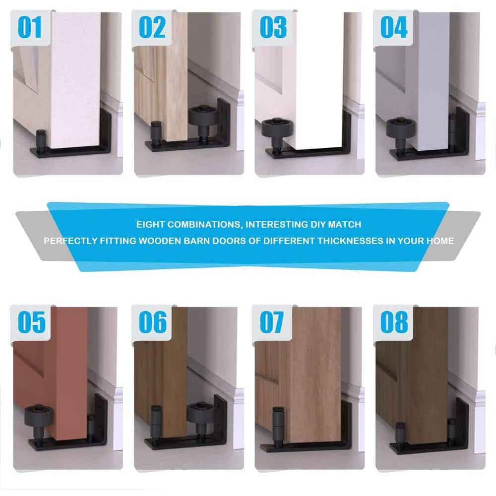 Black Adjustable Sliding Barn Door Floor Guide with 8 Setup Options